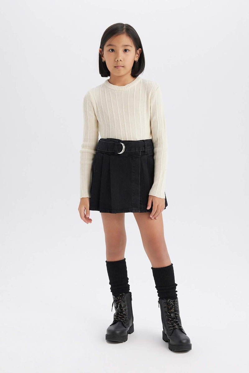 DeFacto Girl Belted Denim Short Skort - Image 3