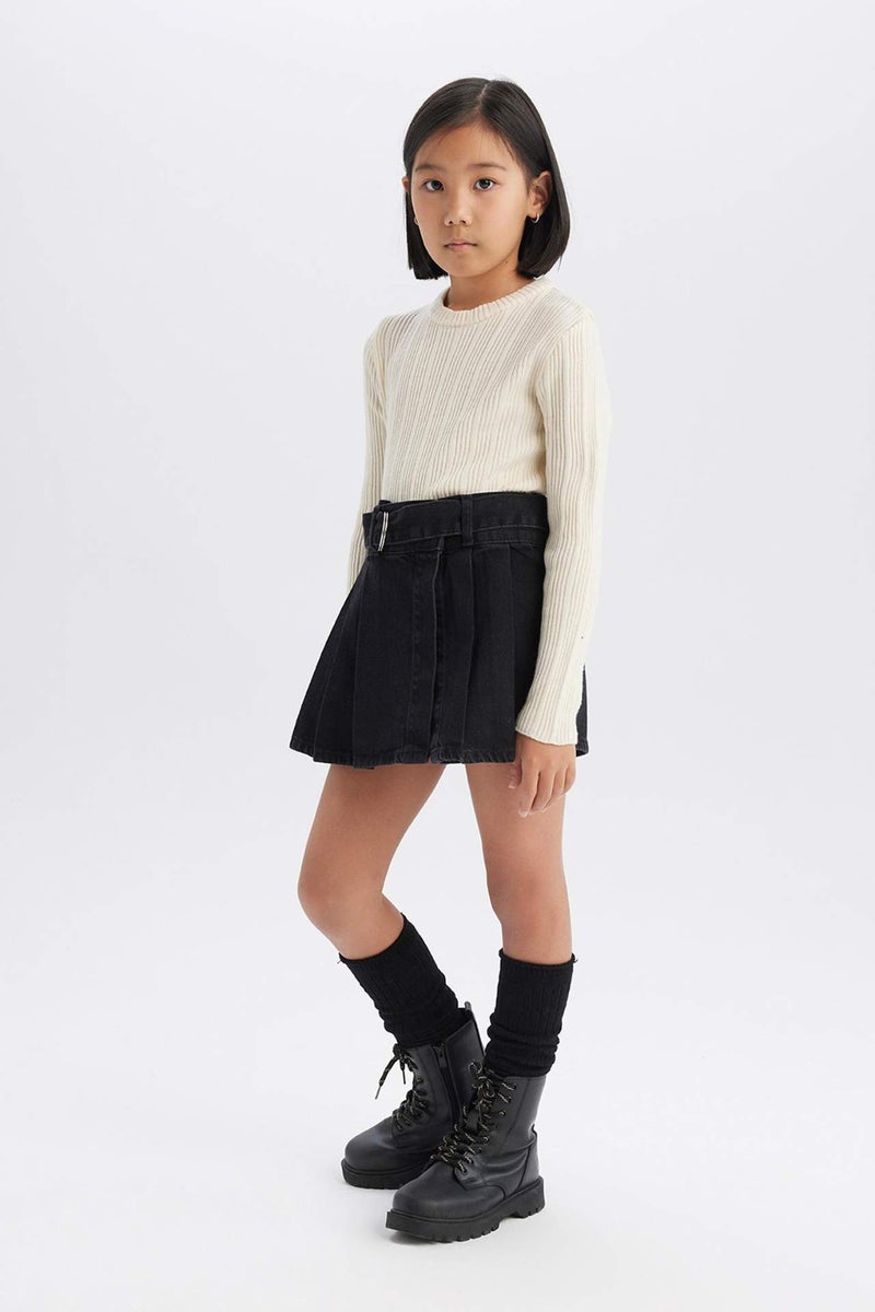 DeFacto Girl Belted Denim Short Skort - Image 4