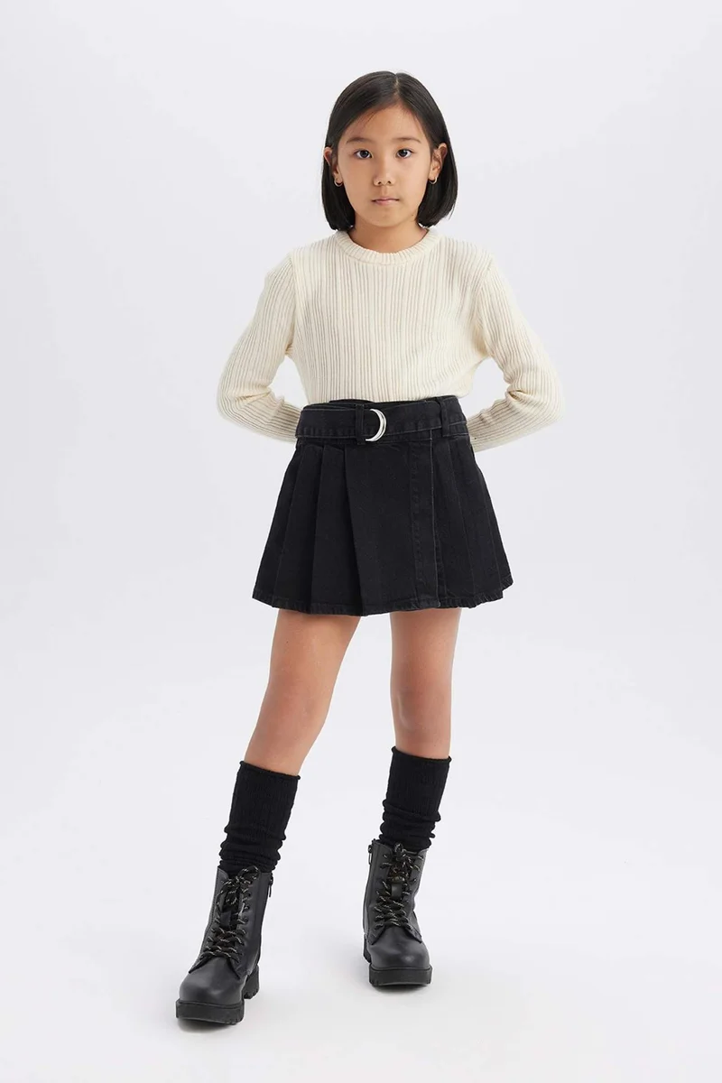 ديفاكتو Girl Belted Denim Short Skort