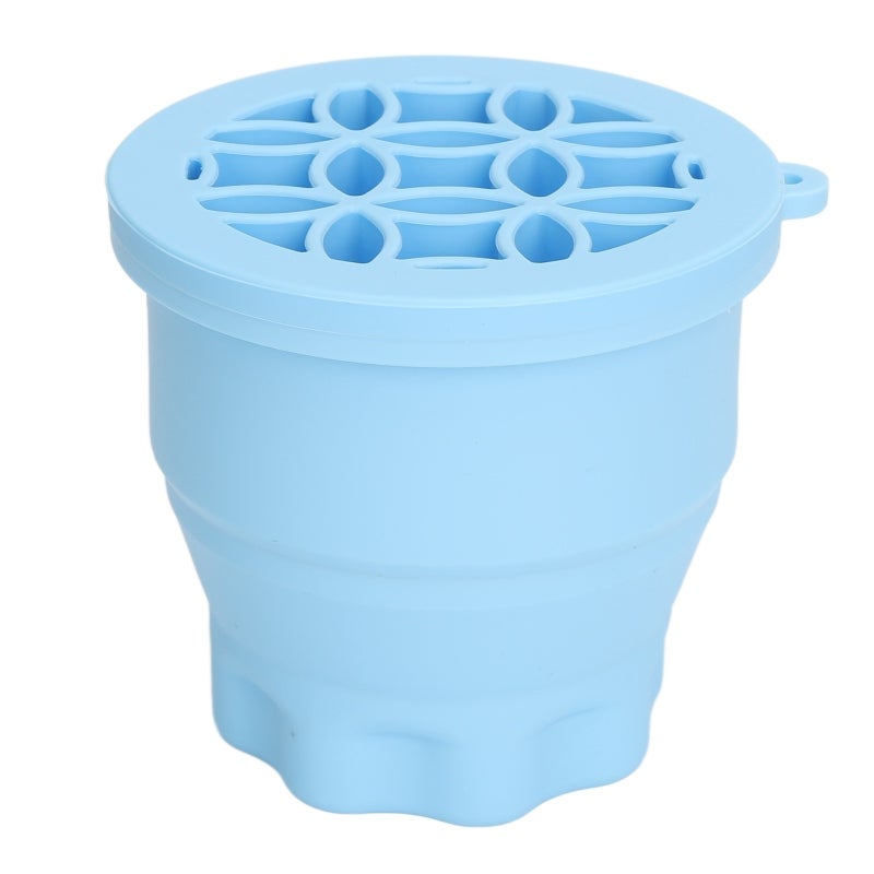 Blue Silicone Makeup Brush Cleaner Bowl - Foldable Portable With Varying Thickness Cleaning Ridges & Built-In Brush Drying Rack For Travel On-The-Go Makeup Brush Maintenance - Image 2
