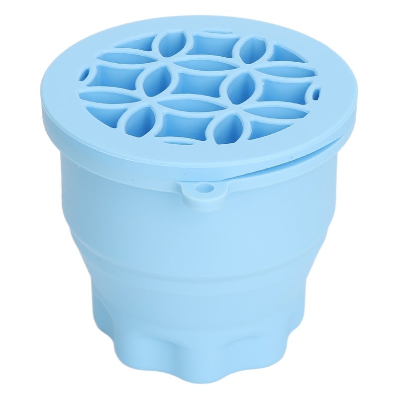 Blue Silicone Makeup Brush Cleaner Bowl - Foldable Portable With Varying Thickness Cleaning Ridges & Built-In Brush Drying Rack For Travel On-The-Go Makeup Brush Maintenance - Image 3