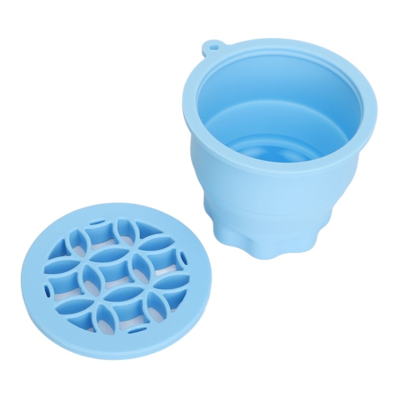 Blue Silicone Makeup Brush Cleaner Bowl - Foldable Portable With Varying Thickness Cleaning Ridges & Built-In Brush Drying Rack For Travel On-The-Go Makeup Brush Maintenance - Image 5