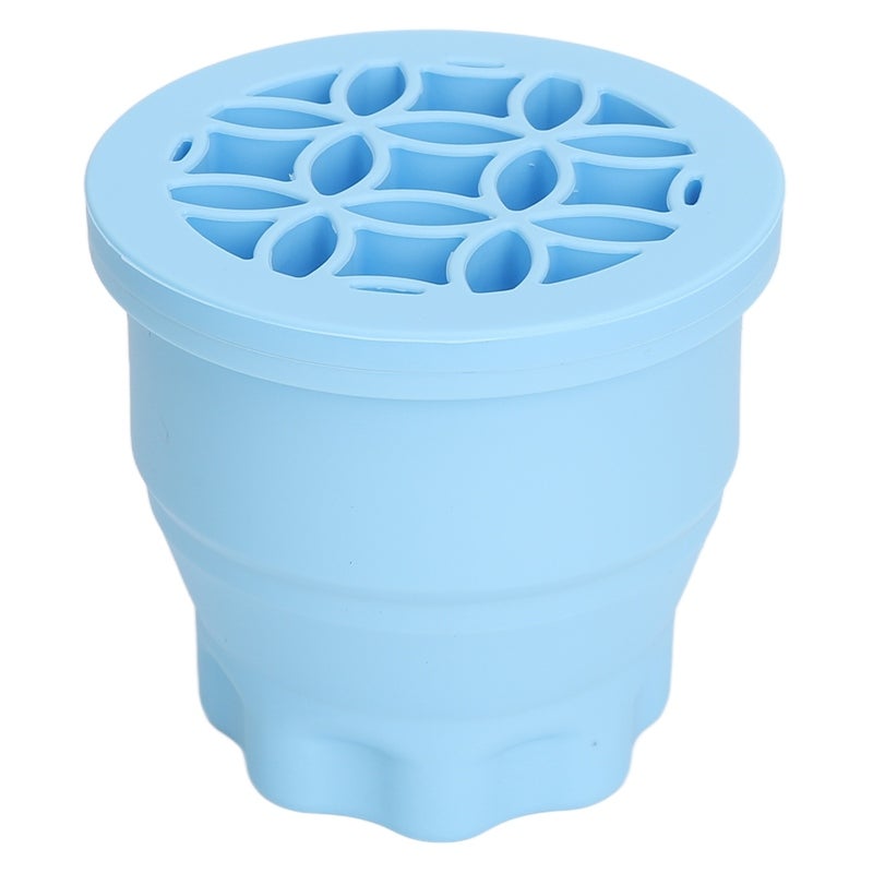 Blue Silicone Makeup Brush Cleaner Bowl - Foldable Portable With Varying Thickness Cleaning Ridges & Built-In Brush Drying Rack For Travel On-The-Go Makeup Brush Maintenance - Image 4