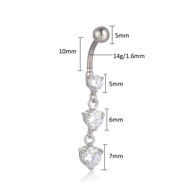 CANDYFANCY 14G Dangly Belly Button Rings Surgical Steel Gem Navel Rings Dangle Triple Round CZ Barbell Belly Piercings Jewelry - Image 5
