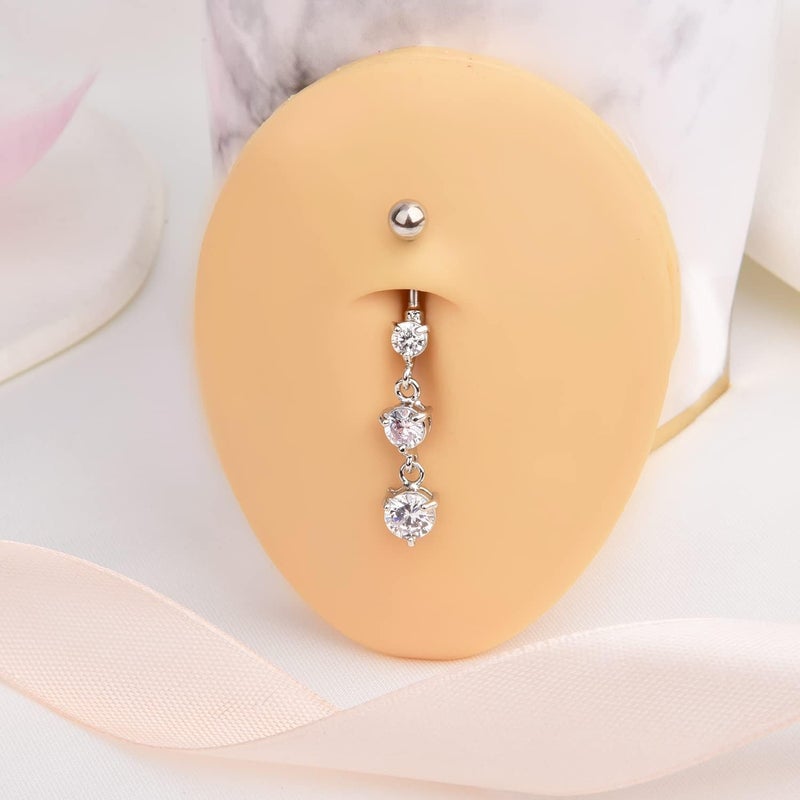 CANDYFANCY 14G Dangly Belly Button Rings Surgical Steel Gem Navel Rings Dangle Triple Round CZ Barbell Belly Piercings Jewelry - Image 2