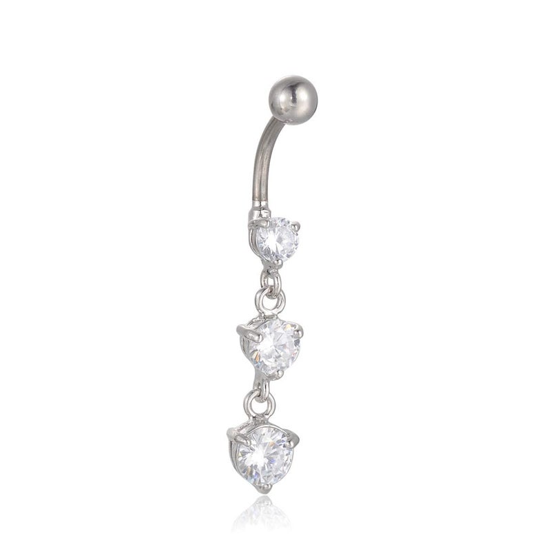 CANDYFANCY 14G Dangly Belly Button Rings Surgical Steel Gem Navel Rings Dangle Triple Round CZ Barbell Belly Piercings Jewelry - Image 1