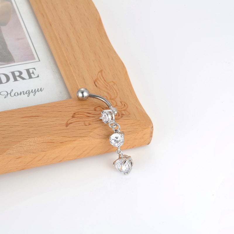 CANDYFANCY 14G Dangly Belly Button Rings Surgical Steel Gem Navel Rings Dangle Triple Round CZ Barbell Belly Piercings Jewelry - Image 3