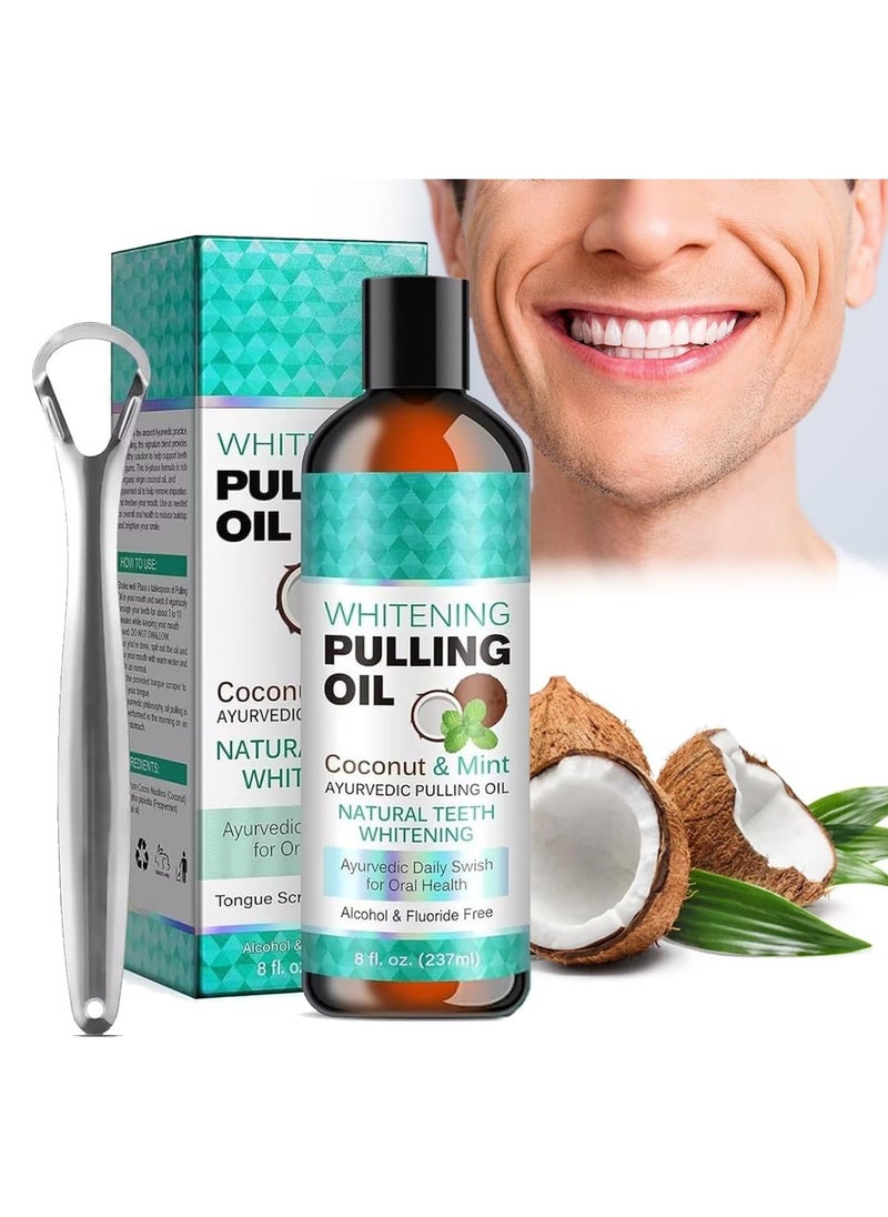 ORALHOE - Coconut Oil Pulling for Fresh Breath and Oral Hygiene - Ayurvedic Expert Formulated | Supports Healthy Gums | Natural Teeth Whitening - Includes Tongue Scraper and Measuring Cup - 16 fl. oz - Image 1