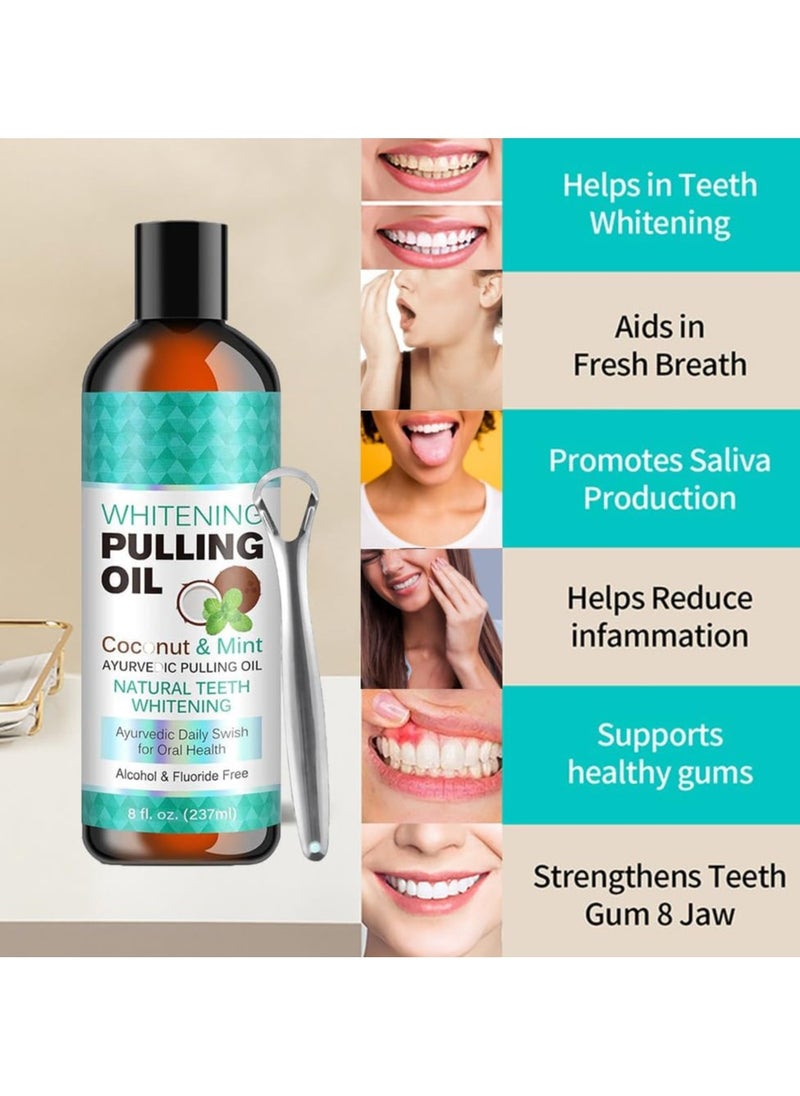 ORALHOE - Coconut Oil Pulling for Fresh Breath and Oral Hygiene - Ayurvedic Expert Formulated | Supports Healthy Gums | Natural Teeth Whitening - Includes Tongue Scraper and Measuring Cup - 16 fl. oz - Image 1
