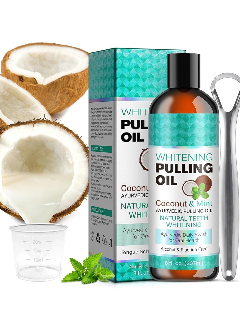 ORALHOE - Coconut Oil Pulling for Fresh Breath and Oral Hygiene - Ayurvedic Expert Formulated | Supports Healthy Gums | Natural Teeth Whitening - Includes Tongue Scraper and Measuring Cup - 16 fl. oz - Image 1