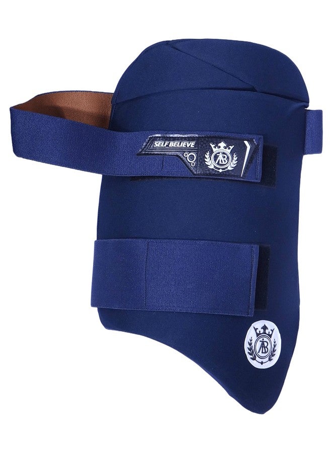 SELF BELIEVE Babita Sports Cricket Pro Thigh Guard, Navy Blue, Adjustable Straps with Self-Believe Logo (Men's Righty) - Image 4