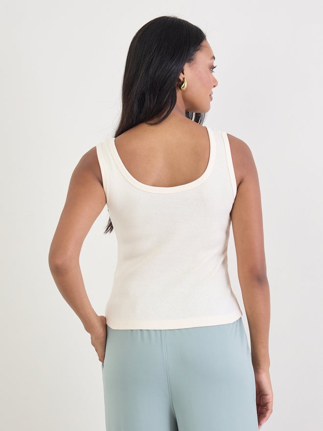 Styli Cream Fitted Embroidered 100% Cotton Tank - Image 5