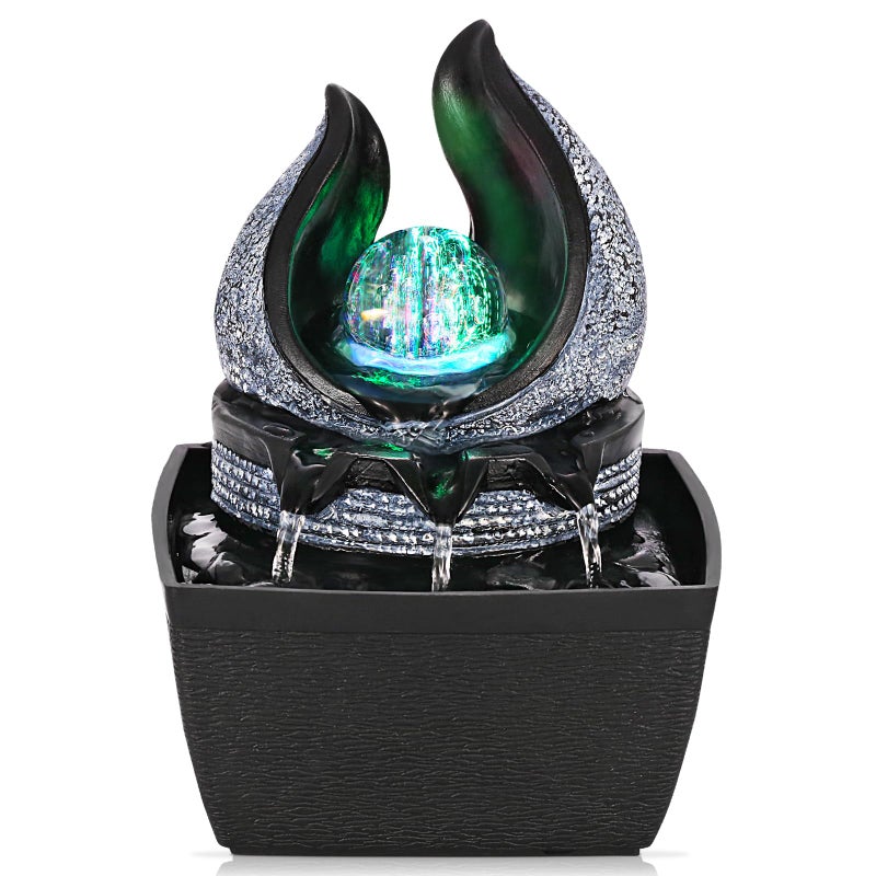 Hebafri Tabletop Water Fountains Indoor, 3 Gears Desktop Fountain with Led Rolling Ball, Table Top Small Water Feature Interior Zen Relaxation Decor for Home Bedroom Living Room Office Apartment - Image 1