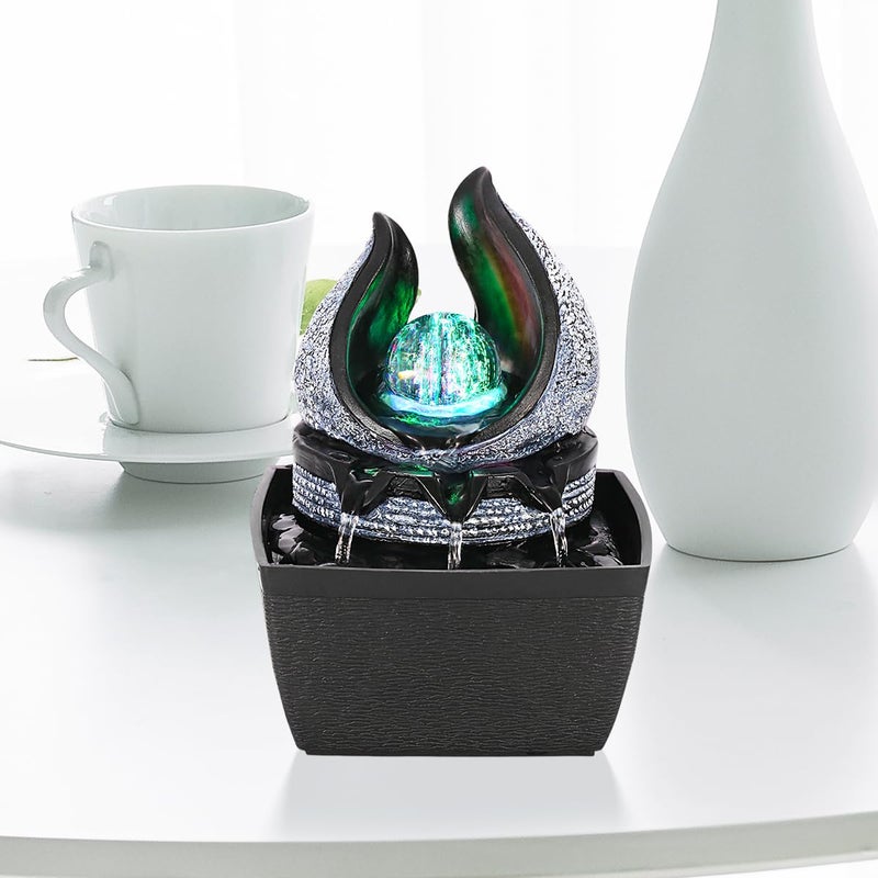 Hebafri Tabletop Water Fountains Indoor, 3 Gears Desktop Fountain with Led Rolling Ball, Table Top Small Water Feature Interior Zen Relaxation Decor for Home Bedroom Living Room Office Apartment - Image 5