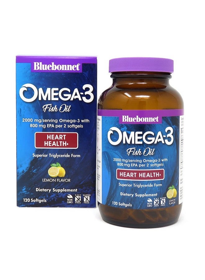Bluebonnet Nutrition Omega3 Heart Formula Natural Wild Caught Triglyceride Form Dha 600 Mg Epa 800 Mg Highly Concentrated Heart Health Support Supplement Glutenfree 120 Softgel - Image 1