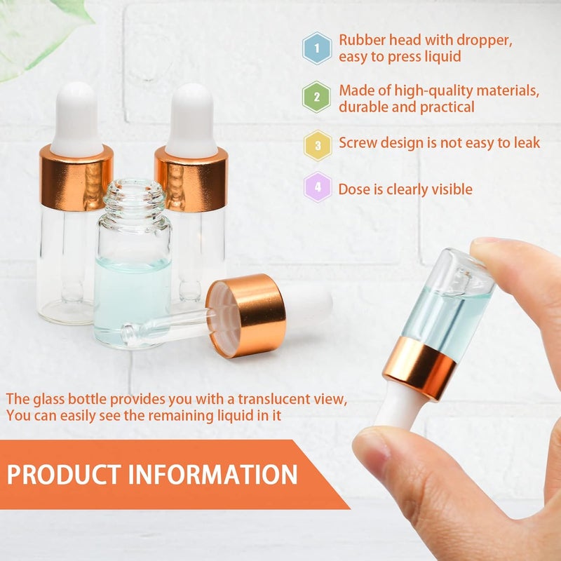 Dondeen 30pcs 3ml Dropper Bottle,Empty Mini Bottles with 3pcs Dropper Pipettes Golden Aluminum Alloy Cap,Refillable Small Sample Vials Container for Essential Oils Perfume Cosmetic Liquid - Image 3