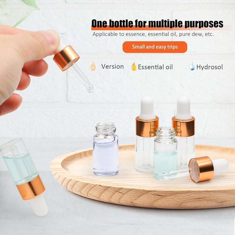 Dondeen 30pcs 3ml Dropper Bottle,Empty Mini Bottles with 3pcs Dropper Pipettes Golden Aluminum Alloy Cap,Refillable Small Sample Vials Container for Essential Oils Perfume Cosmetic Liquid - Image 4