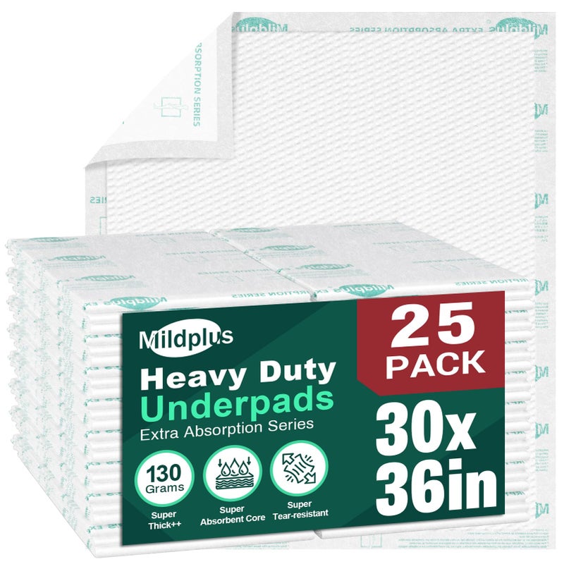 MILDPLUS Heavy Duty Underpads 30X36 25 Count Ultra Absorbent Chucks Pads 130 Grams Disposable Bed Pads with Strength Cloth Backing Incontinence Pads for Adults Kids or Pets - Image 3