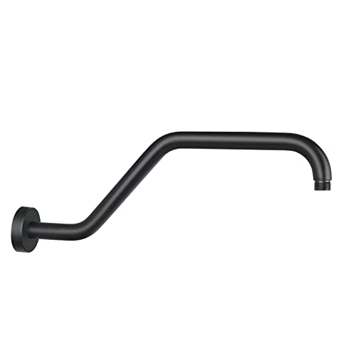 KAPHOME S Shape Shower Arm with Flange,High Rise Shower Head Extension Arm,Stainless Steel 15.5 Inch Shower Arm Extension,Matte Black,9Z3MK - Image 1