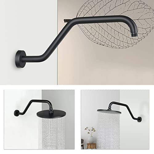 KAPHOME S Shape Shower Arm with Flange,High Rise Shower Head Extension Arm,Stainless Steel 15.5 Inch Shower Arm Extension,Matte Black,9Z3MK - Image 2