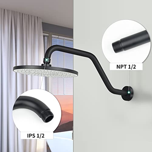 KAPHOME S Shape Shower Arm with Flange,High Rise Shower Head Extension Arm,Stainless Steel 15.5 Inch Shower Arm Extension,Matte Black,9Z3MK - Image 4