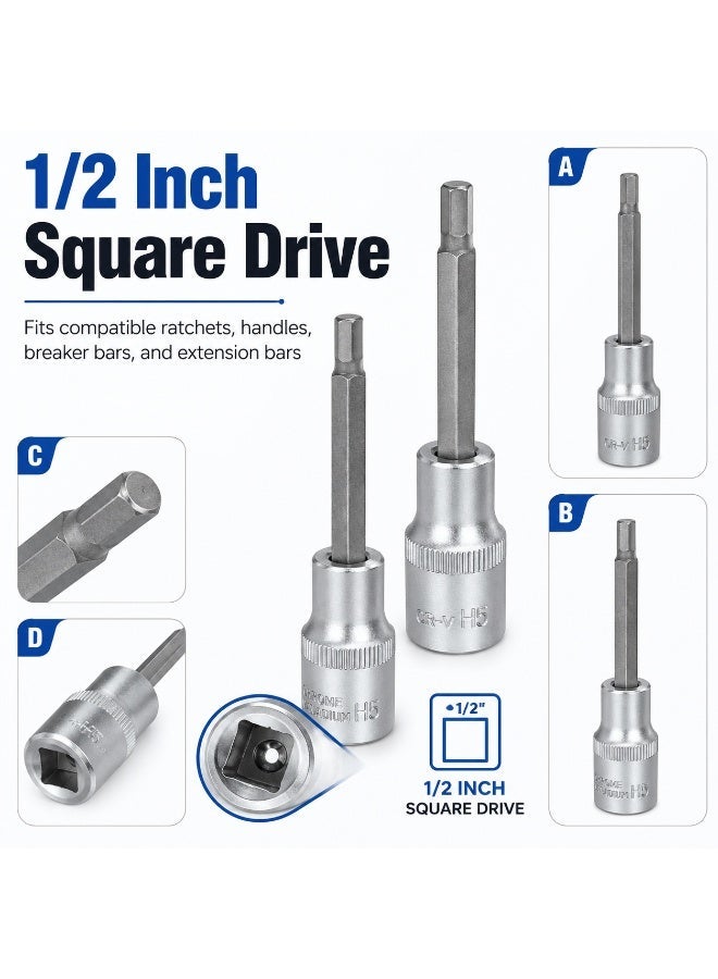 H5 Hex Bit Socket 1/2 Inch Drive, 4 Inch Long Chrome Vanadium Steel Allen Socket Tool for Ratchet, Car Repair, Workshop & DIY Maintenance - Image 3