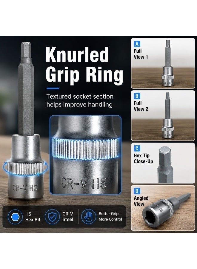 H5 Hex Bit Socket 1/2 Inch Drive, 4 Inch Long Chrome Vanadium Steel Allen Socket Tool for Ratchet, Car Repair, Workshop & DIY Maintenance - Image 5