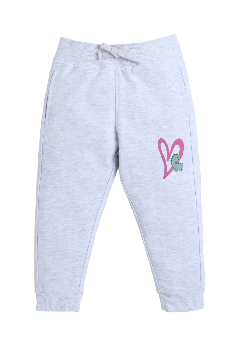 victor and jane Baby Girl Dino & Heart Fleece Tracksuit – Oatmeal 2-Piece Set