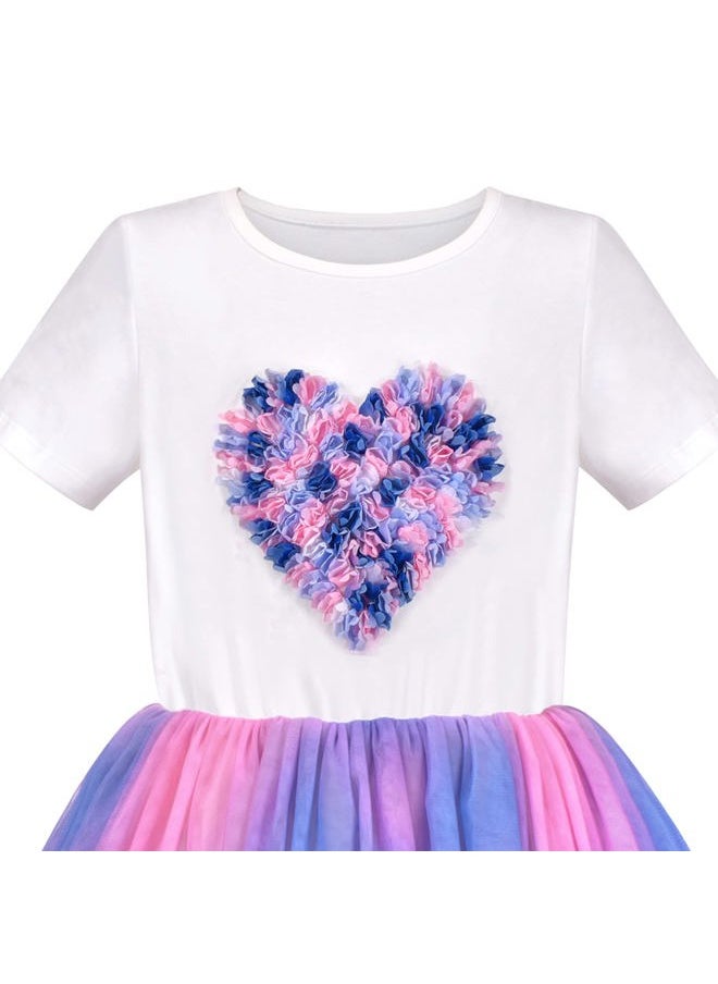 Sunny Fashion - Girls Dress White Multicolor Tie Dye Heart Pleated Tulle Party Casual Size 8 - Image 1