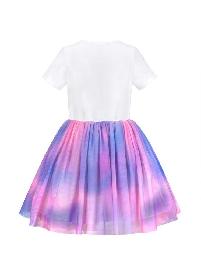Sunny Fashion - Girls Dress White Multicolor Tie Dye Heart Pleated Tulle Party Casual Size 8 - Image 1