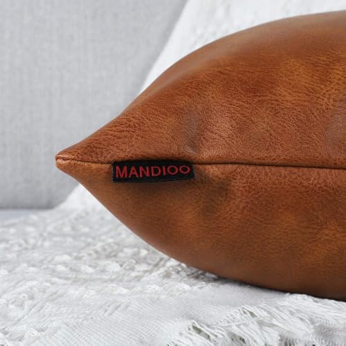 MANDIOO Set of 2 Faux Leather Decorative Throw Pillow Covers Modern Solid Outdoor Cushion Cases Luxury Pillowcases for Couch Sofa Bed 16x16 Inches Brown - Image 4