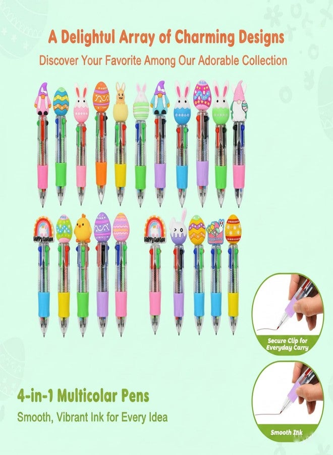 Rexinc 25PCS Easter Bunny Multicolor Pens Bulk, 4-in-1 Retractable Ballpoint Pens, Cute Easter Party Favors Basket Stuffers, Easter Party Favors Gifts - Image 3