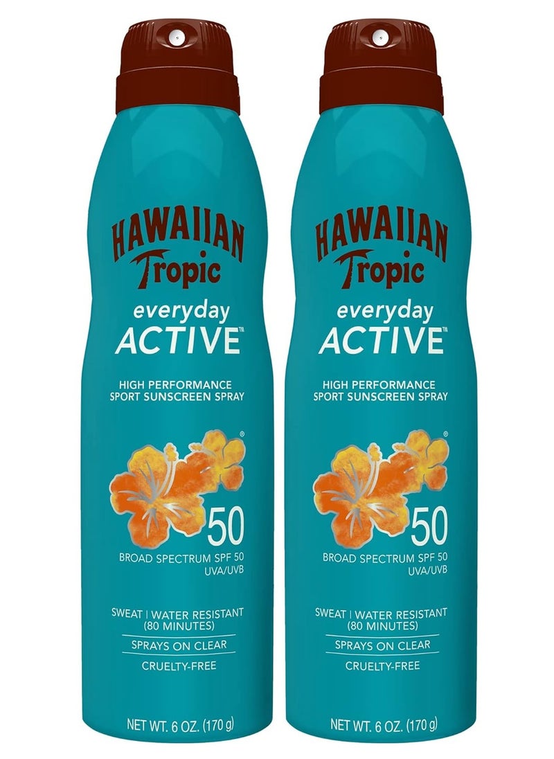 Hawaiian Tropic Hawaiian Tropic Everyday Active Spray Sunscreen SPF 50, 6oz | Hawaiian Tropic Sunscreen SPF 50, Sunblock, Oxybenzone No Sunscreen, Spray On Sunscreen, Body Sunscreen Spray SPF 50, 6oz each Twin Pack  - Image 1