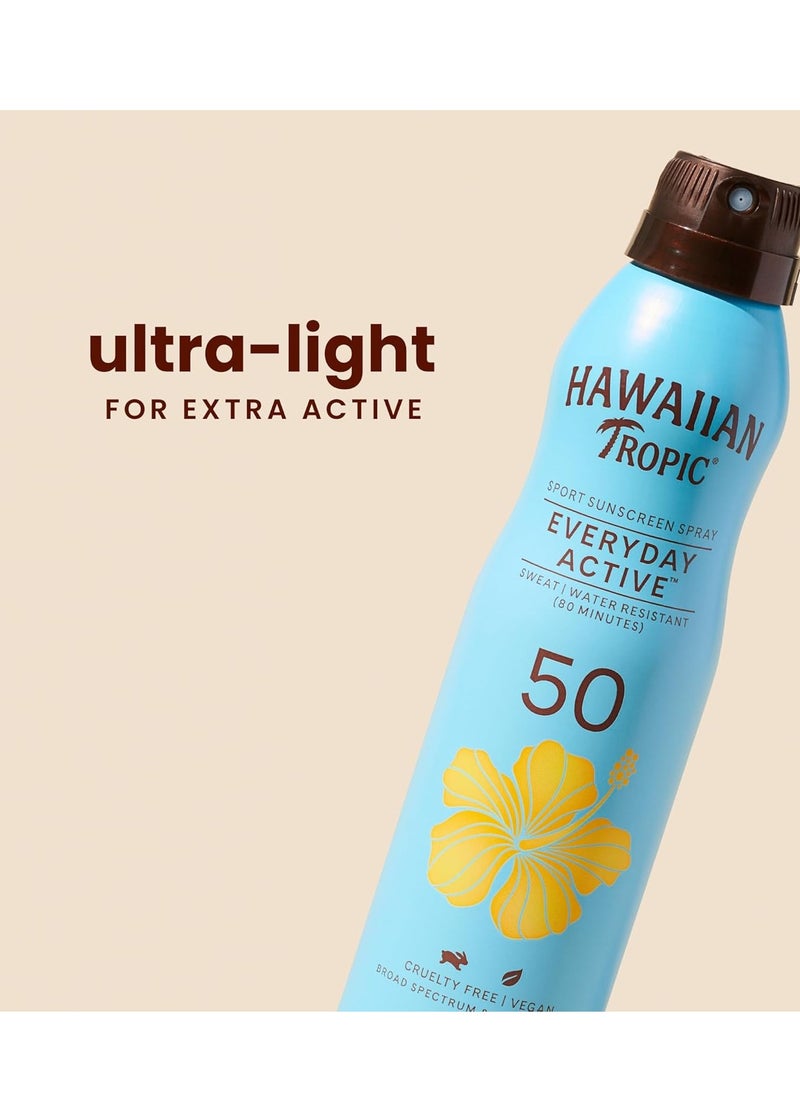 Hawaiian Tropic Hawaiian Tropic Everyday Active Spray Sunscreen SPF 50, 6oz | Hawaiian Tropic Sunscreen SPF 50, Sunblock, Oxybenzone No Sunscreen, Spray On Sunscreen, Body Sunscreen Spray SPF 50, 6oz each Twin Pack  - Image 2