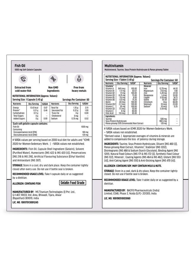 HealthKart Hk Vitals Fish Oil And Multivitamin Combo Pack With Sipper,300 Ml|1000 Mg Omega 3 With 180 Mg Epa & 120 Mg Dha,3 Count,60 Capsules - Image 3