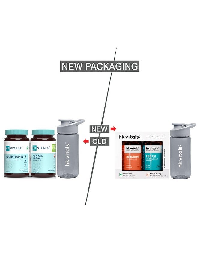 HealthKart Hk Vitals Fish Oil And Multivitamin Combo Pack With Sipper,300 Ml|1000 Mg Omega 3 With 180 Mg Epa & 120 Mg Dha,3 Count,60 Capsules - Image 2