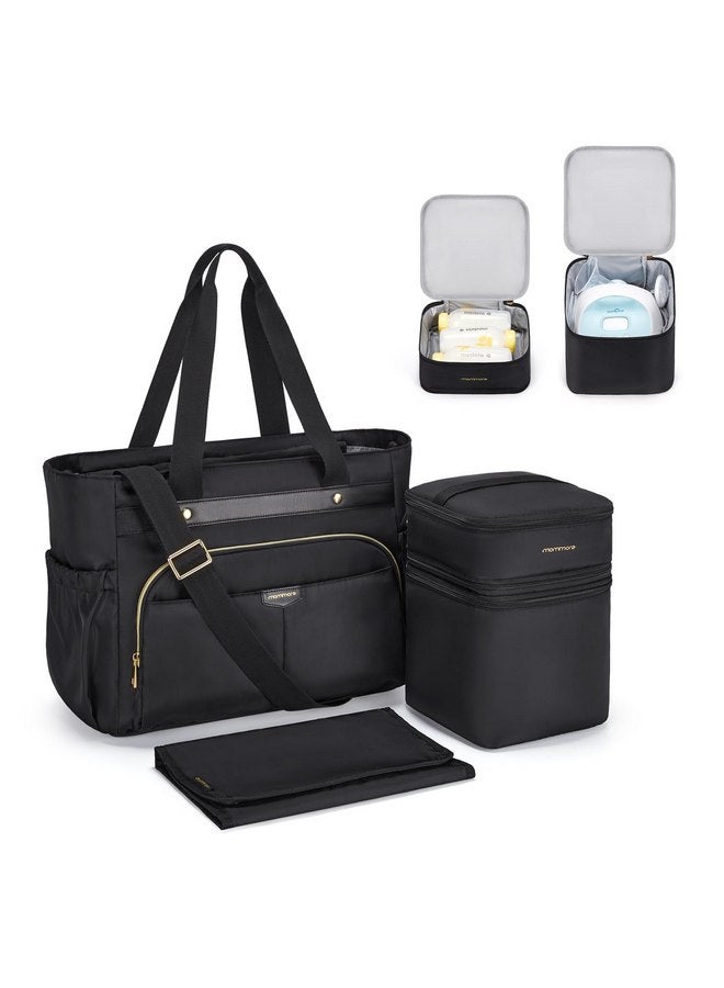 MOMMORE mommore Breast Pump Bag with Cooler for Medela, Spectra S1, S2, Diaper Bag Tote with Changing Pad, Baby Bag Tote for Working with 15'' Laptop Sleeve, Black - Image 1