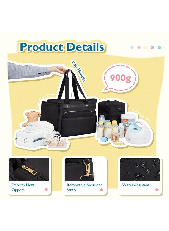 MOMMORE mommore Breast Pump Bag with Cooler for Medela, Spectra S1, S2, Diaper Bag Tote with Changing Pad, Baby Bag Tote for Working with 15'' Laptop Sleeve, Black - Image 4