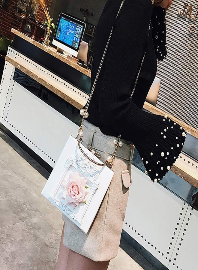 QZUnique Women Love Angel Floral Evening Bag Rose Embossed Formal Purse Clutch Black Gold Crossbody Pearl Chain Shoulder Bag - Image 3