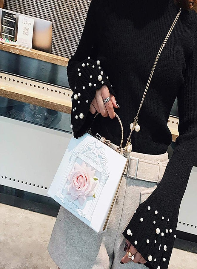 QZUnique Women Love Angel Floral Evening Bag Rose Embossed Formal Purse Clutch Black Gold Crossbody Pearl Chain Shoulder Bag - Image 2