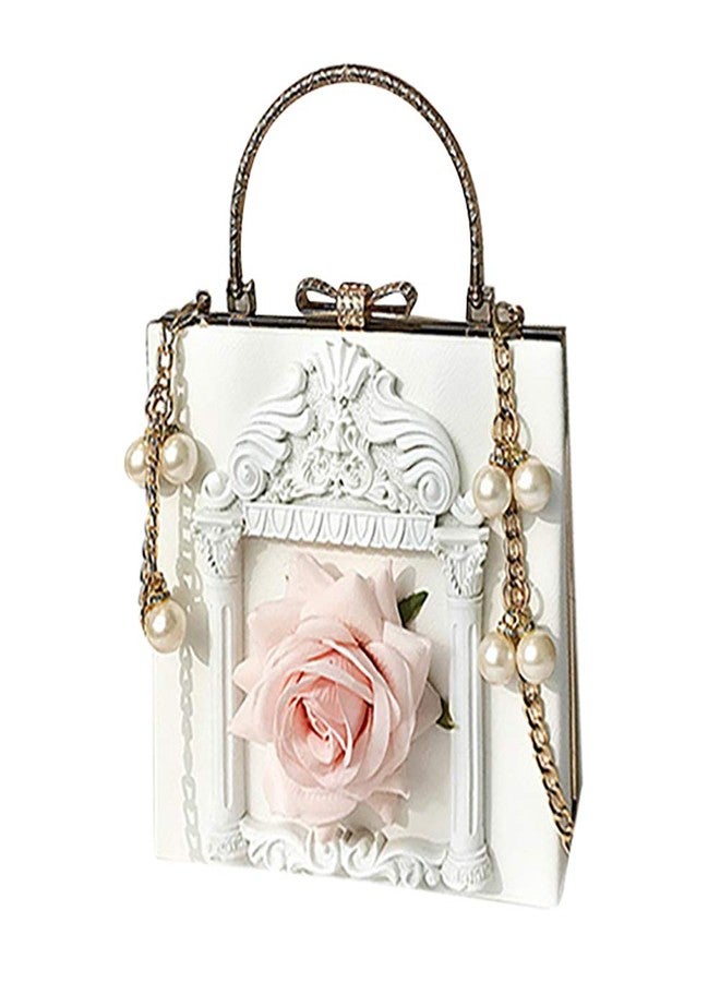 QZUnique Women Love Angel Floral Evening Bag Rose Embossed Formal Purse Clutch Black Gold Crossbody Pearl Chain Shoulder Bag - Image 1