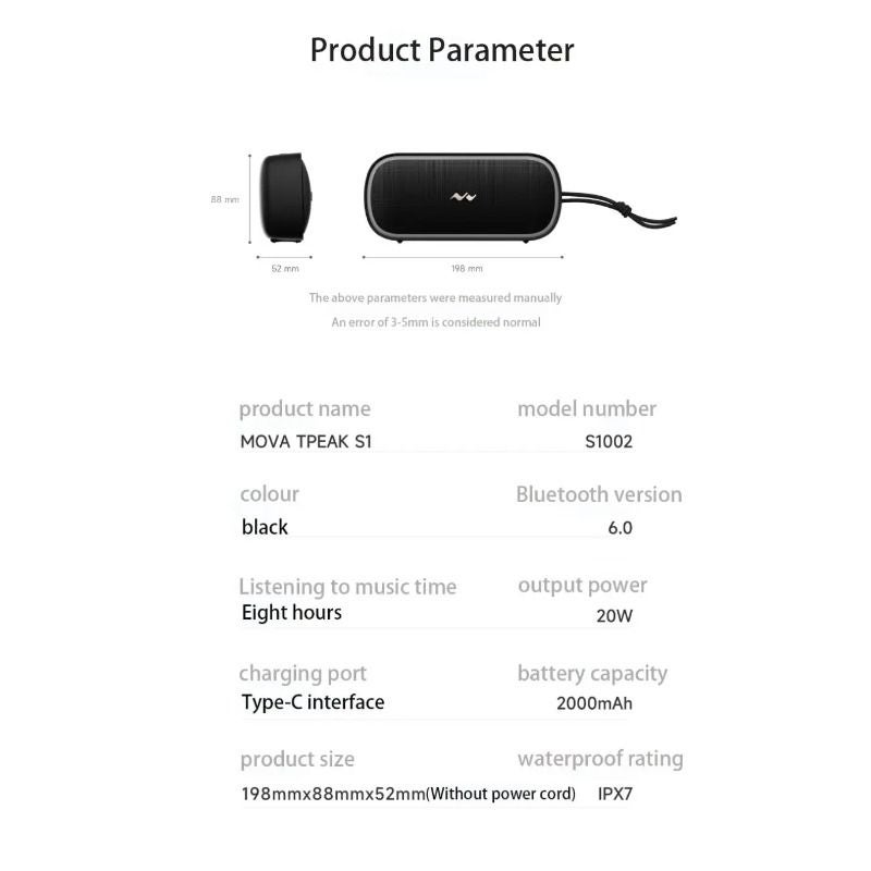 Mova Tpeak S1 Mini Portable Bluetooth 6.0 Speaker, 6w/20w, Multi-Mode, Ipx7 Waterproof, Up to 20 Hours Playback - Image 5
