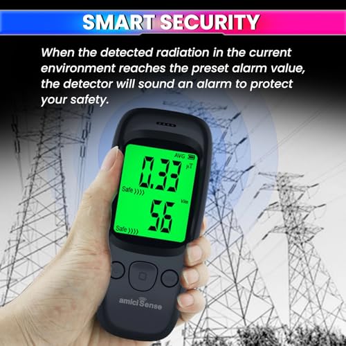 amiciSense Electromagnetic Radiation Tester EMF Meter with LCD Display & Alarm | Dual Electric (1–1999 V/m) and Magnetic Field (0.01–99.99 μT) Detection | Fast 0.4s Sampling for Home, Office, Medical - Image 4
