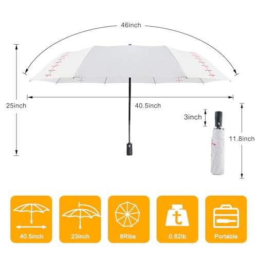 Lejorain White Baseball Umbrella Compact - Portable Windproof Travel Folding Sports Umbrellas Auto Open Close Baseball Umbrella - Image 2