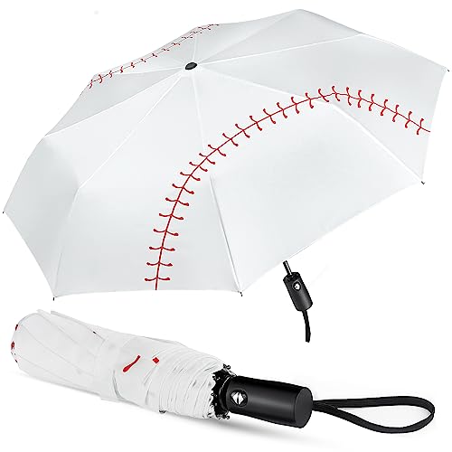 Lejorain White Baseball Umbrella Compact - Portable Windproof Travel Folding Sports Umbrellas Auto Open Close Baseball Umbrella - Image 1