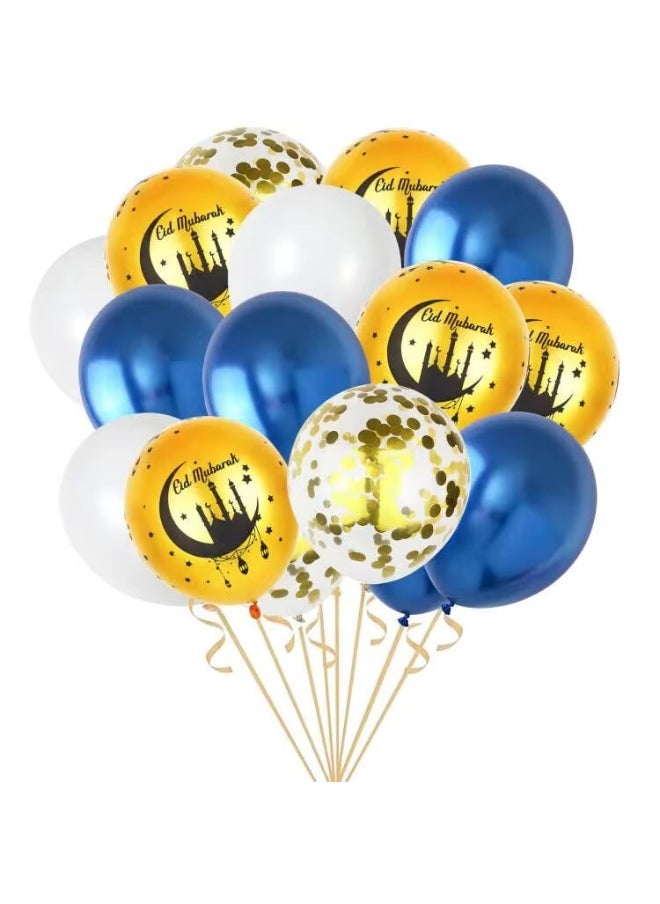 32 Pieces Latex Eid Balloons Set 3D Gold Eid Balloons For Home And Party Decoration Gold And Blue  - Image 1