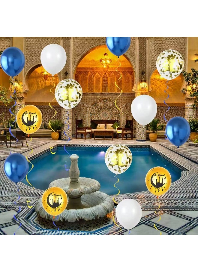 32 Pieces Latex Eid Balloons Set 3D Gold Eid Balloons For Home And Party Decoration Gold And Blue  - Image 4