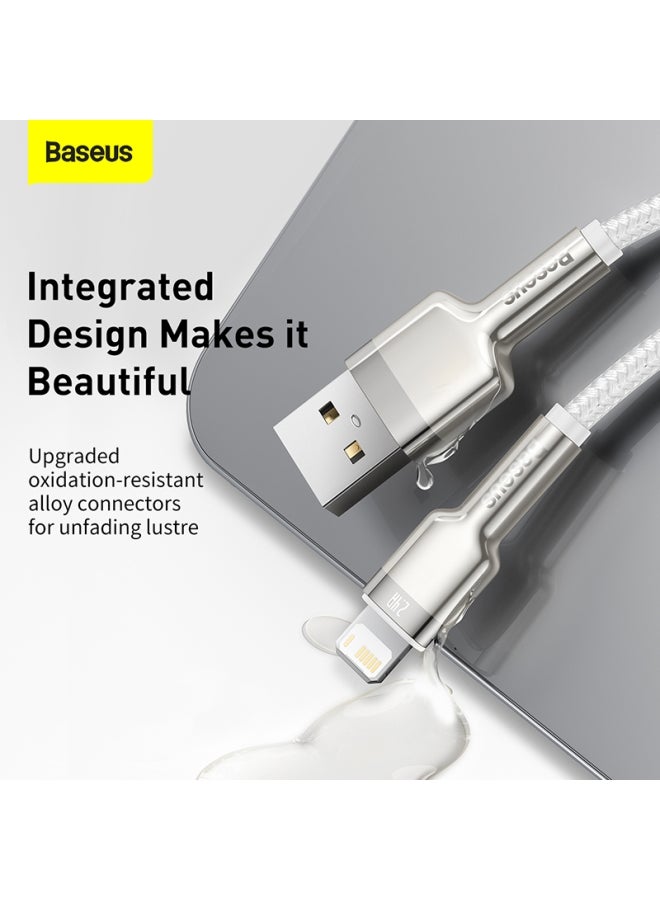 بيسوس كابل للشحن السريع ونقل البيانات من مجموعة كافول من النايلون بتصميم مضفر ومنفذ USB-A إلى منفذ Lightning بقدرة 2.4 أمبير مناسب لهواتف آيفون 13/13 برو/13 برو ماكس/13 ميني وآي باد 9 وهواتف آيفون 12/12 ميني/12 برو والمزيد (متر واحد) أبيض - Image 3