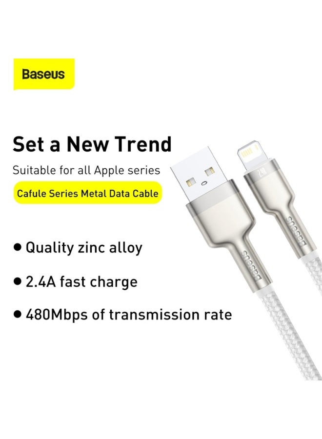 بيسوس كابل للشحن السريع ونقل البيانات من مجموعة كافول من النايلون بتصميم مضفر ومنفذ USB-A إلى منفذ Lightning بقدرة 2.4 أمبير مناسب لهواتف آيفون 13/13 برو/13 برو ماكس/13 ميني وآي باد 9 وهواتف آيفون 12/12 ميني/12 برو والمزيد (متر واحد) أبيض - Image 2