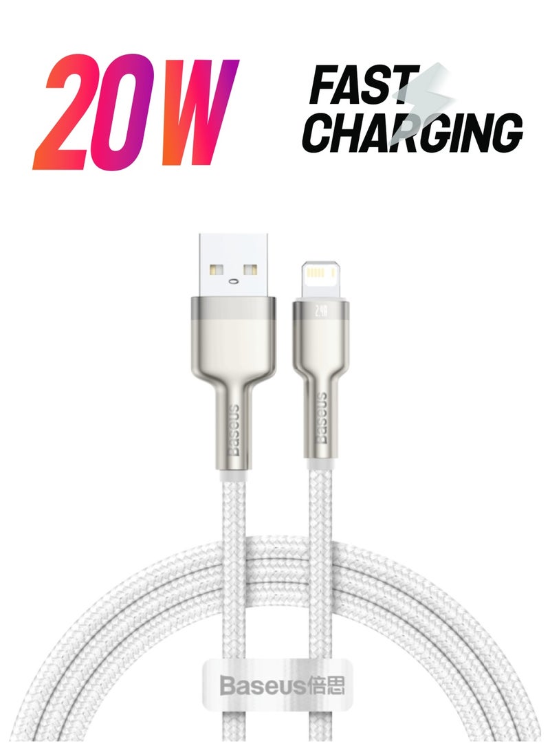 بيسوس كابل للشحن السريع ونقل البيانات من مجموعة كافول من النايلون بتصميم مضفر ومنفذ USB-A إلى منفذ Lightning بقدرة 2.4 أمبير مناسب لهواتف آيفون 13/13 برو/13 برو ماكس/13 ميني وآي باد 9 وهواتف آيفون 12/12 ميني/12 برو والمزيد (متر واحد) أبيض - Image 1